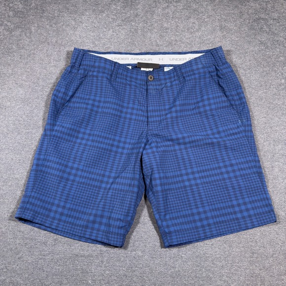 Under Armour Other - Under Armour Golf Shorts Men 38 Blue Plaid Check Performance Flat Front Stretch